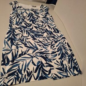 Jessica Rose White Blue Leaf Print Sleeveless Sheath Dress Size 16